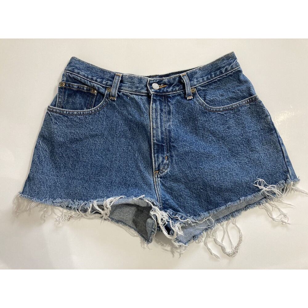 LL Bean Denim Cut Off Shorts Relaxed Fit Medium Wash Mom Short Size 12 P